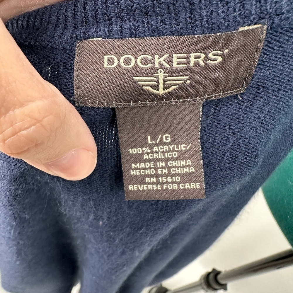 Dockers V-Neck Sweater Navy Cotton Pullover Men's Large - Picture 4 of 6